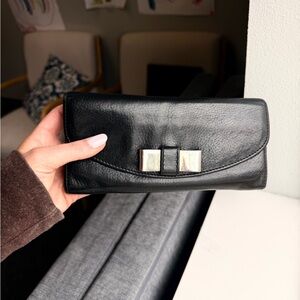 Chloe Black Leather wallet with Bow Accent